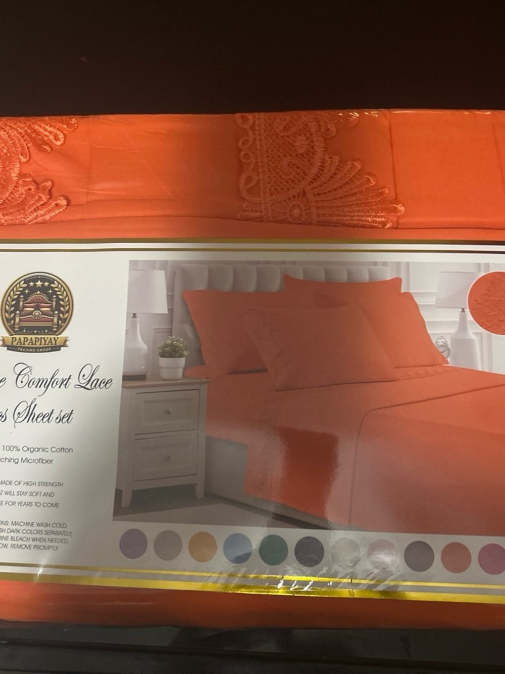 Orange Lace-Trim Sheet Set